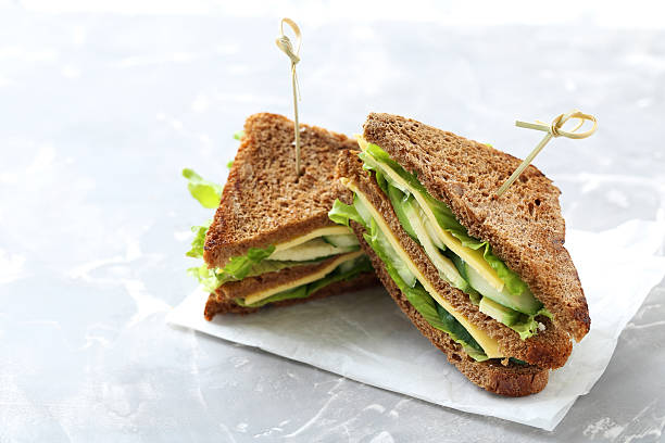 istock Tasty and fresh sandwiches on a grey table 531926622