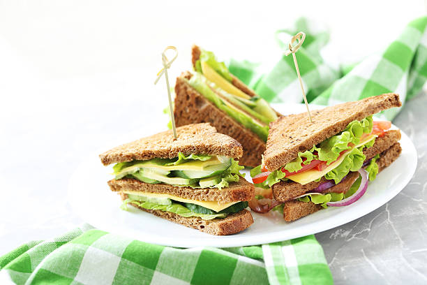 istock Tasty and fresh sandwiches on a grey table 531926668