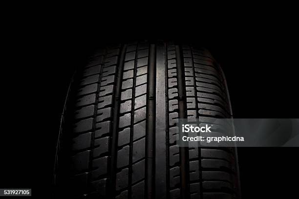 Car Tires Closeup On Black Background Stock Photo - Download Image Now - Car, Flat Tire, Workshop