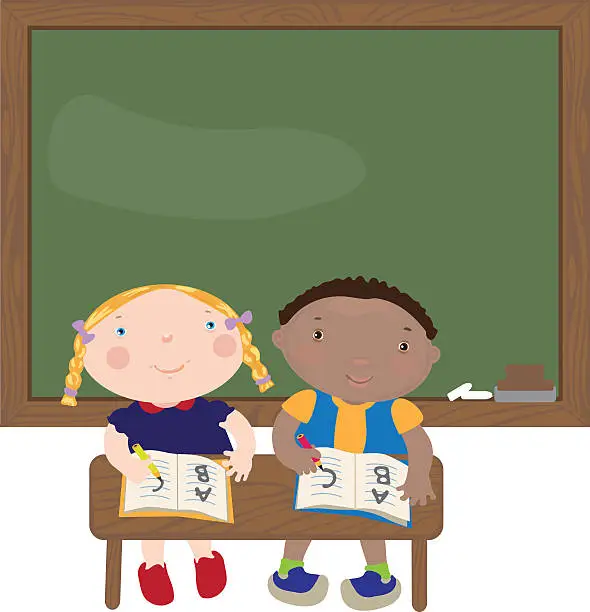 Vector illustration of Kids Writing In The Classroom