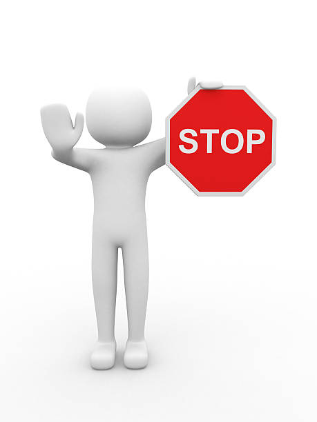 istock 3d people - man, person with a stop sign. 531928465