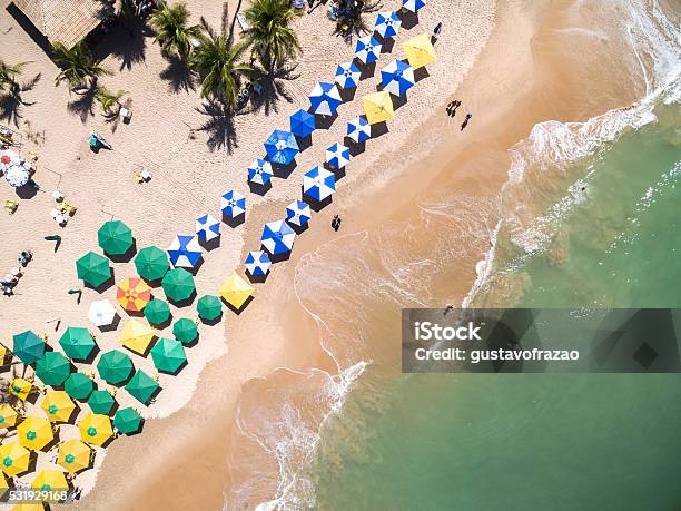 Top View Of A Beach In Bahia Brazil Stock Photo - Download Image Now - Beach, Parasol, Aerial View