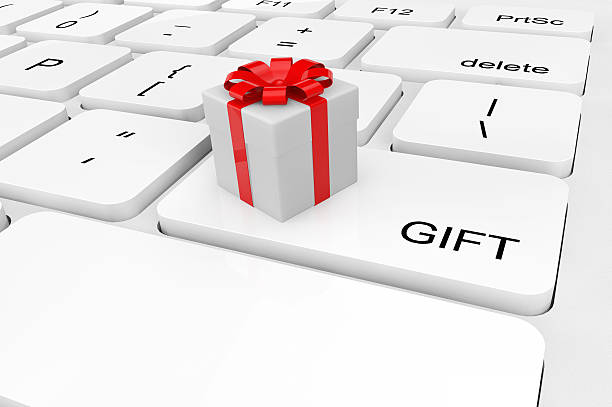 istock Extreme closeup gift box on a keyboard 531930377
