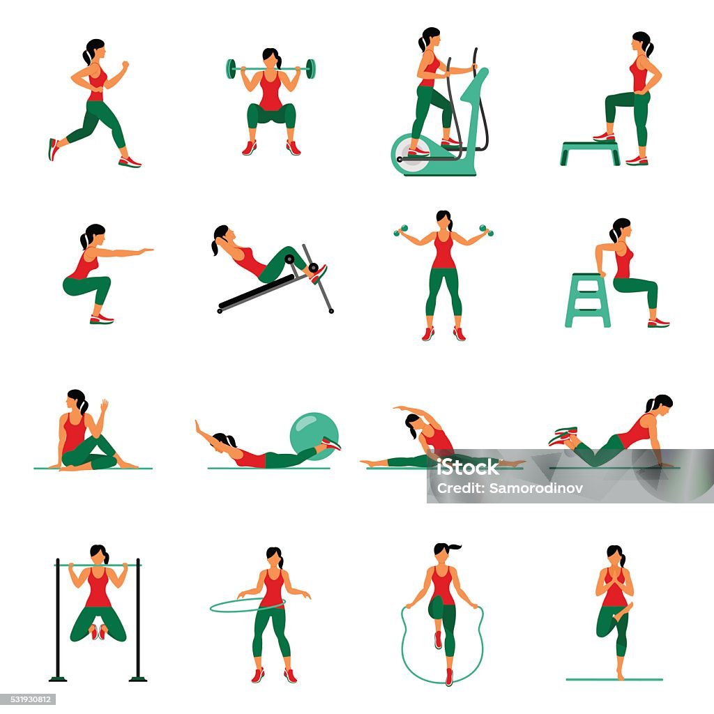 Icônes d'aérobic. 4 x4. couleurs - clipart vectoriel de Exercice physique libre de droits