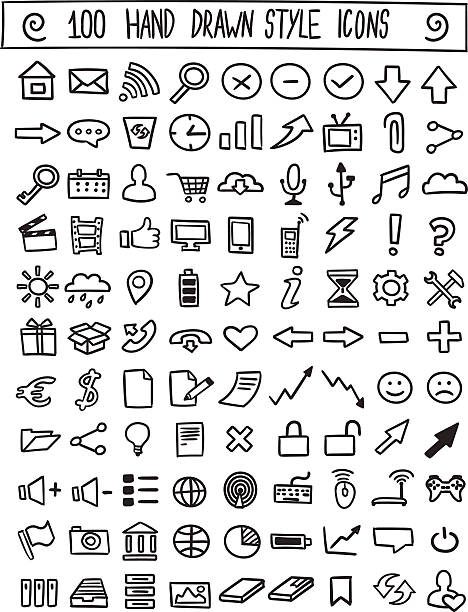 Hand drawn icons vector set Hand drawn design network icons vector set international drawings stock illustrations