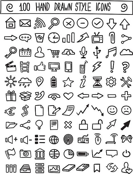 Vector illustration of Hand drawn icons vector set