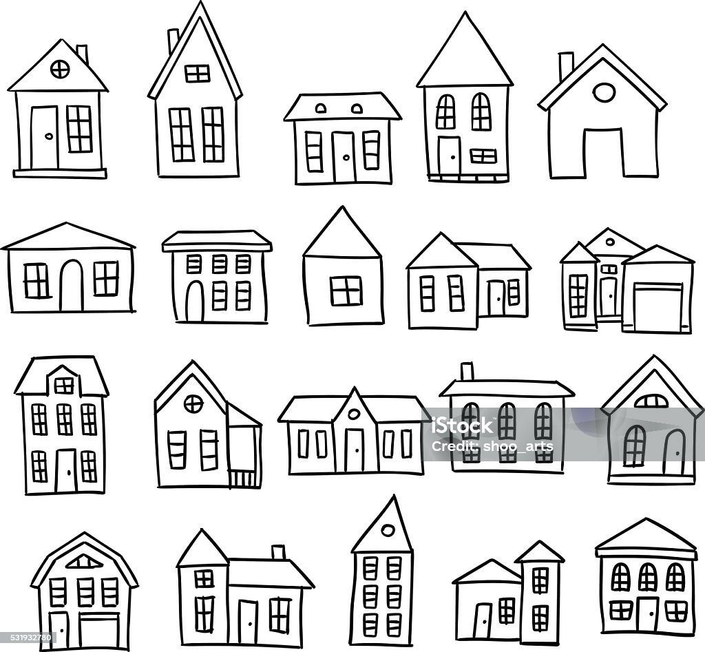 Hand drawn house vector set Hand drawn house cartoon architecture vector set House stock vector