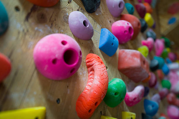 climbing wall with colored grips