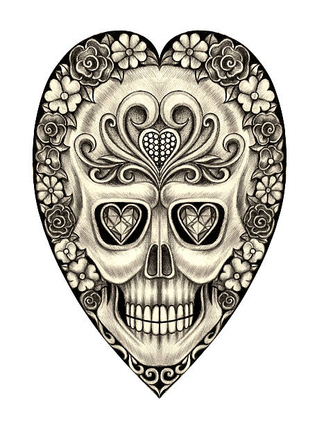 illustrations, cliparts, dessins animés et icônes de art de crâne coeur journée des morts. - spooky cemetery single flower flower