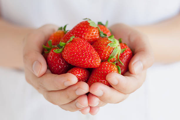 istock female hands holding handful of strawberries 531936714