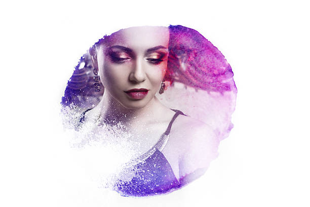 istock attractive young brunette portrait in watercolor style, photo processing under 531937218