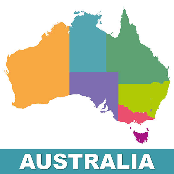 australia color map with regions. illustration - 澳洲南部 插圖 個照片及圖片檔