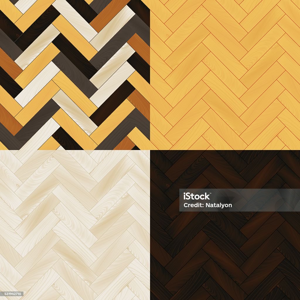 Realistic wooden floor herringbone parquet seamless patterns set, vector Realistic wooden floor herringbone parquet seamless patterns set, vector background Backgrounds stock vector