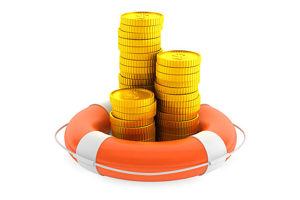 istock Stacks of coins with lifebuoy 531947931