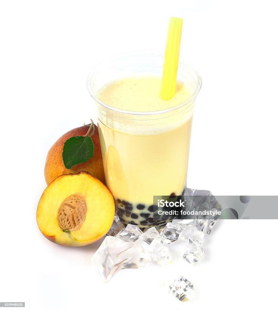 Peach Boba Bubble Tea Peach Boba Bubble Tea with fruits and crushed ice. Bubble Tea Stock Photo