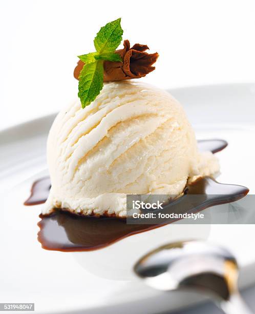 Ice Cream And Hot Chocolate Sauce Stock Photo - Download Image Now - 2015, Cacao Fruit, Chocolate