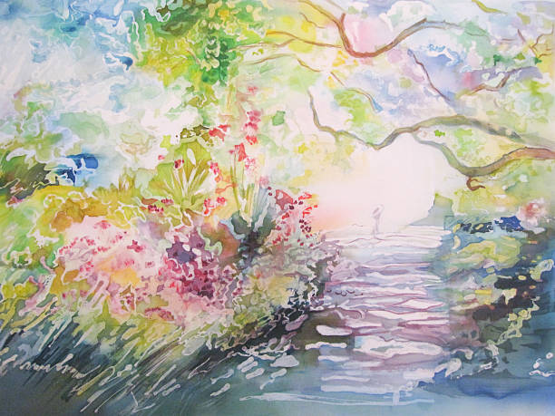 istock landscape, forest and a girl, (batik) painting on silk 531949483