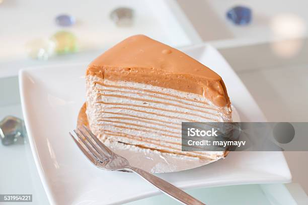 Thai Tea Crepe Cake Stock Photo - Download Image Now - 2015, Baked, Baked Pastry Item