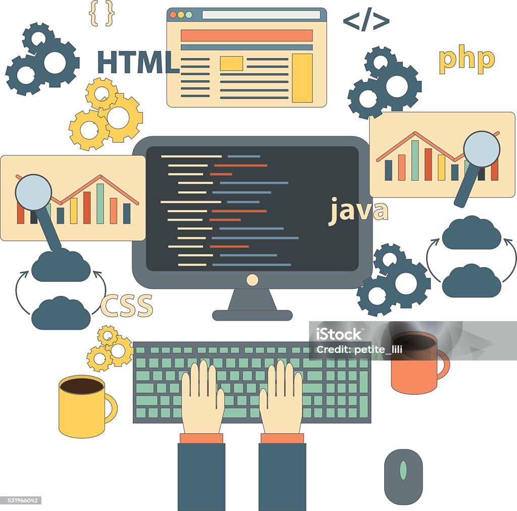 Vector Illustration With Programming Flat Coding Concept Stock ...