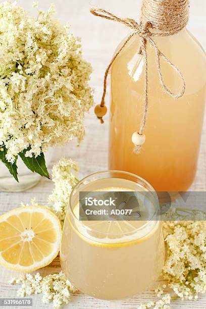 Elderberry Flower Drink With Sliced Lemon Stock Photo - Download Image Now - Alternative Medicine, Blossom, Carafe