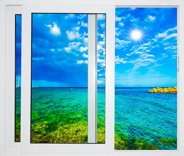 окно с видом на океан - island tropical climate travel sand стоковые фото и изображения