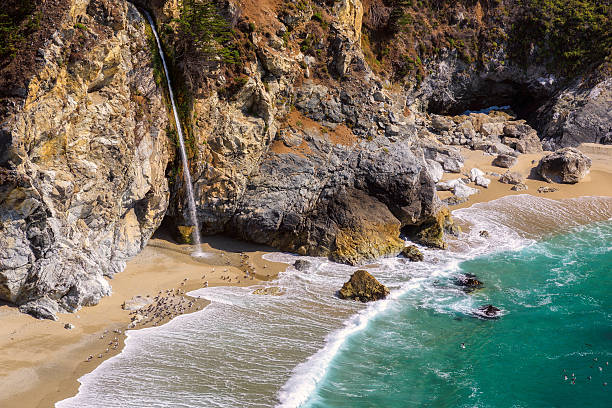 Beach and Falls, Julia Pfeiffer Beach, McWay Falls, California
