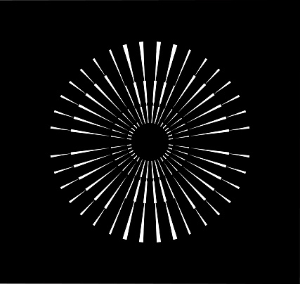 Line art illustration of a Radial Symmetrical Burst Design Element. Isolated on black.