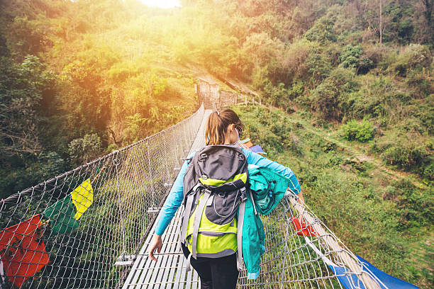 istock Female hiker crossing the bridge 531975084