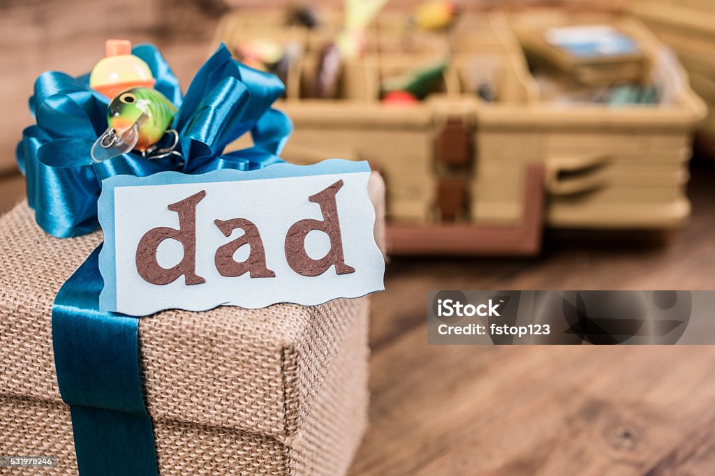 Fathers Day Fishing Gift Box For Dad Lures Tackle Box Stock Photo