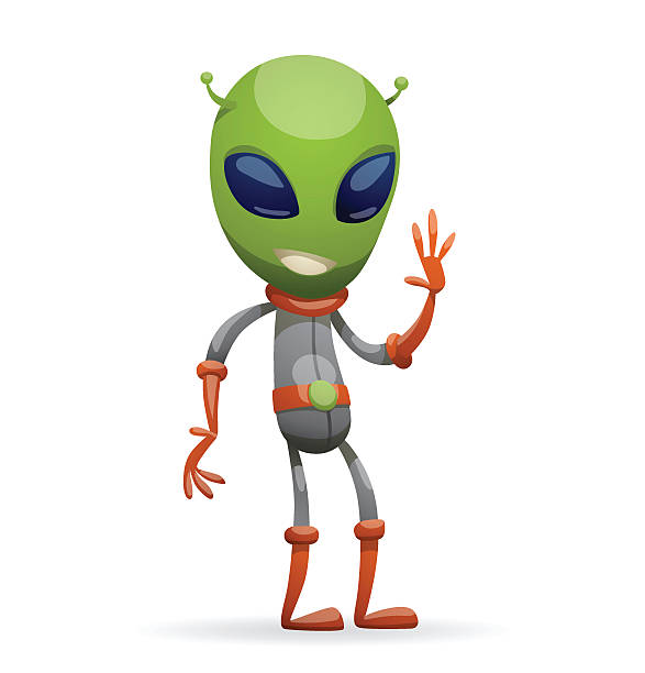 illustrazioni stock, clip art, cartoni animati e icone di tendenza di divertente verde alieno di sua mano sinistra - mascot alien space mystery