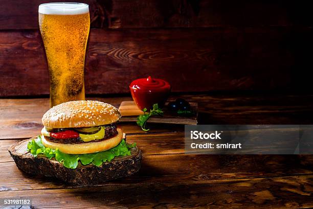 Classic Burger Stock Photo - Download Image Now - Alcohol - Drink, American Culture, Bacon