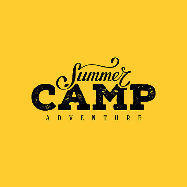 Summer camp yellow Summer Camp typography design. Design for t-shirt print,  postcard or poster. Vector illustration. sports training camp stock illustrations
