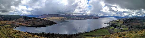 Panoramic view of Inverary A panoramic view looking over Inverary and Loch Fyne. This photo was taken towards the end of March 2016. loch fyne stock pictures, royalty-free photos & images