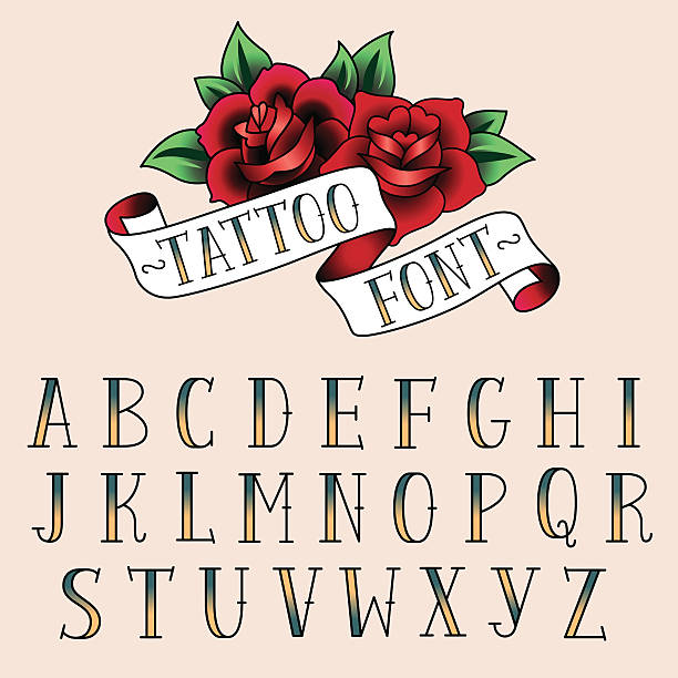 tattoo-stil alfabeth - ribbon typescript letter vector stock-grafiken, -clipart, -cartoons und -symbole