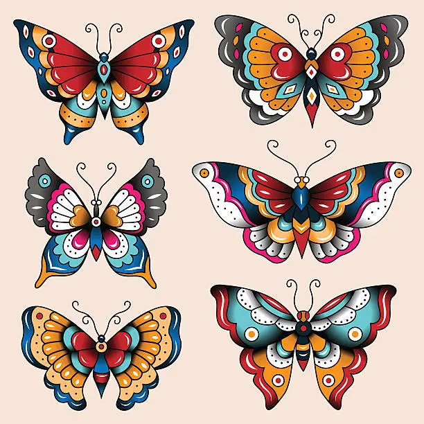 Vector illustration of tatoo butterflies