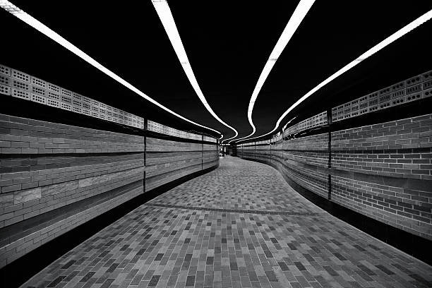 TheSymphony of Lines Square Victoria, Montreal metro station, Quebec, Canada. train station black and white stock pictures, royalty-free photos & images