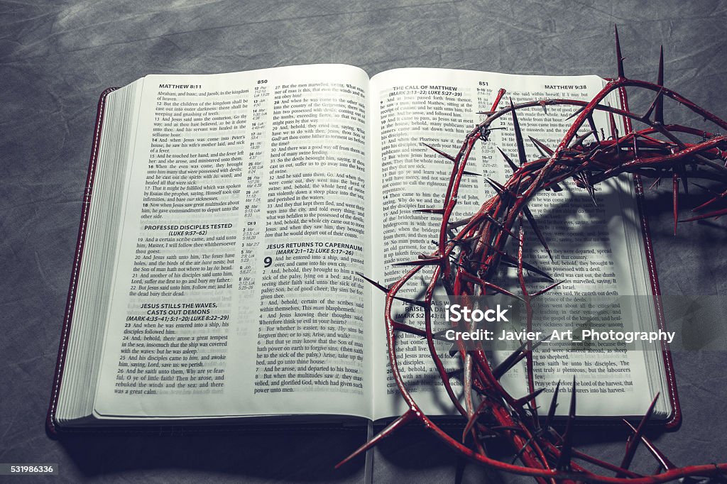 Bible with a crown of thorns. ( Christianity Concept ). Bible Stock Photo