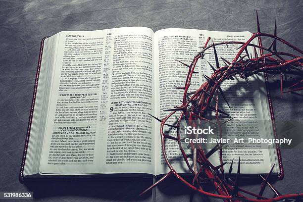 Bible With A Crown Of Thorns Stock Photo - Download Image Now