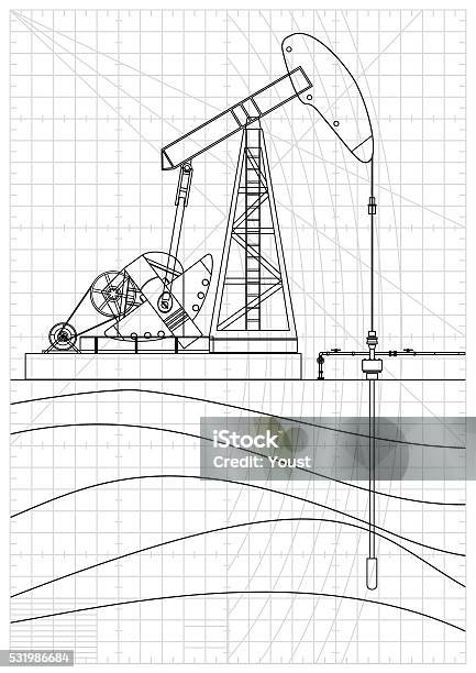 Oil Pump Jack Blueprint Stock Illustration - Download Image Now - Deep, Drill, Oil Well