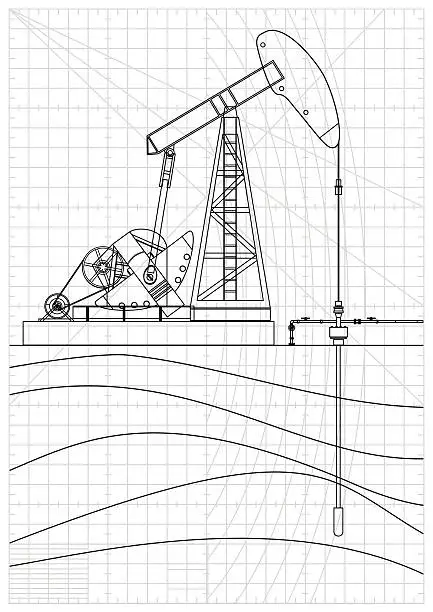 Vector illustration of Oil Pump Jack Blueprint