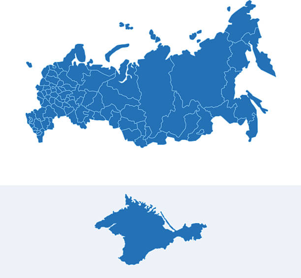illustrazioni stock, clip art, cartoni animati e icone di tendenza di russia semplice mappa blu su sfondo bianco - russia