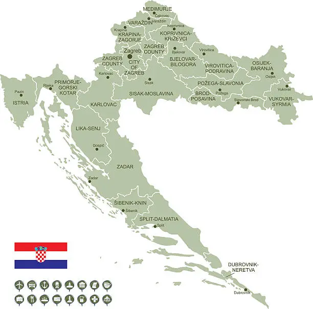 Vector illustration of Map of Croatia