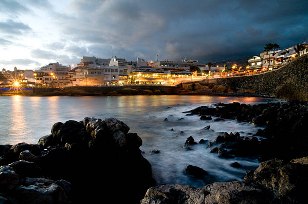 Tenerife coastal town at night stock photo