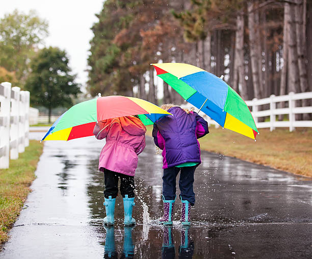 istock Two Young Girls Playing in Puddle 531988395