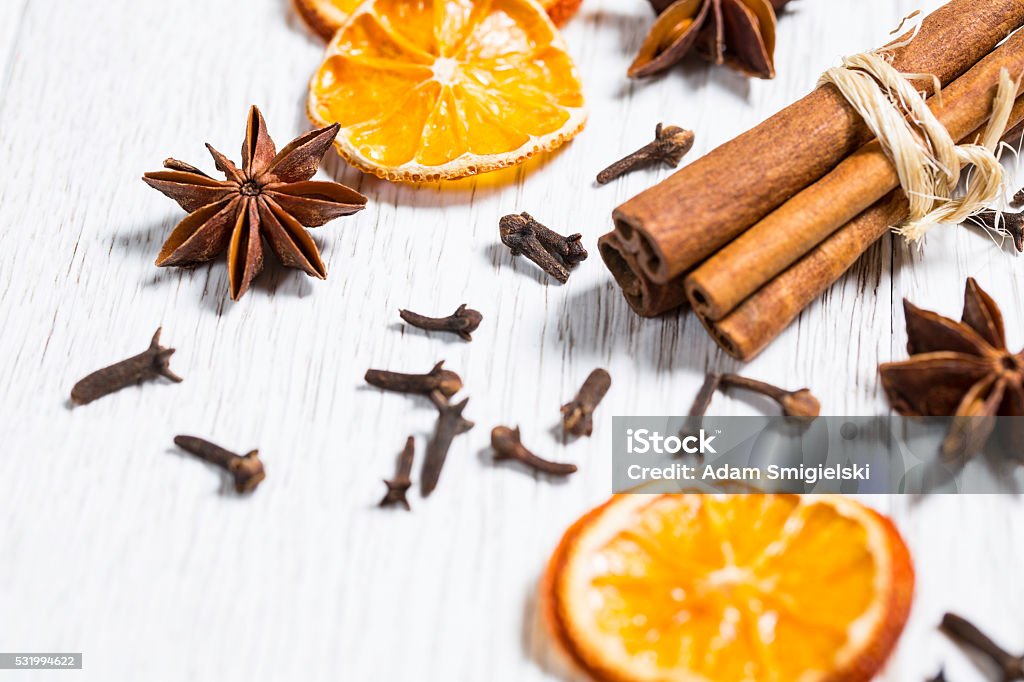 xmas decoration christmas background with fruits and spices Anise Stock Photo