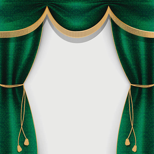 ilustraciones, imágenes clip art, dibujos animados e iconos de stock de cortina teatro decoradas con franjas y tassels - retro revival decoration gold vector