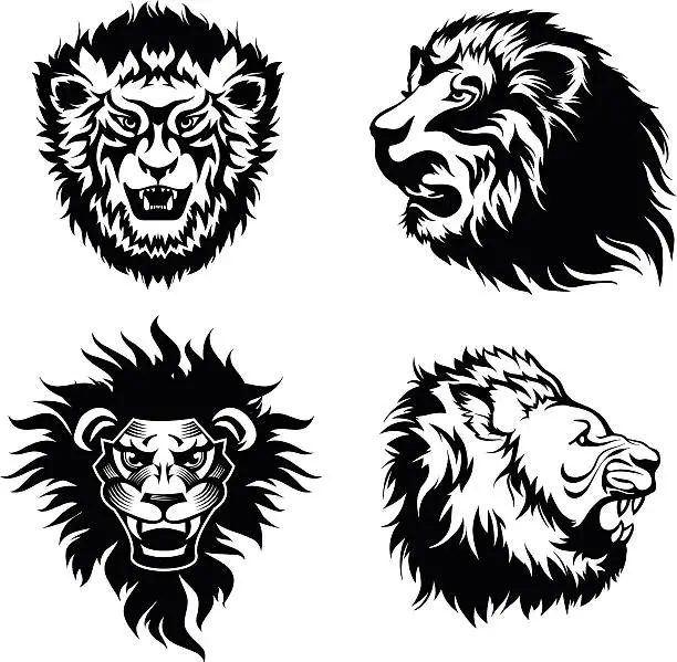 Vector illustration of Growling lion tattoo