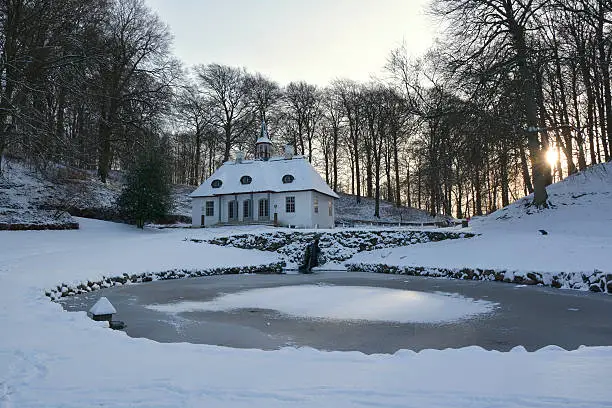Liselund Castle with park in winter
