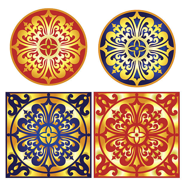 Ozdobny dekoracyjny z tradycyjnych elementów średniowiecznej Europy – artystyczna grafika wektorowa