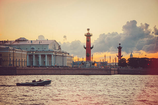 Spit of Vasilievsky Island in St. Petersburg and Neva river, Russia